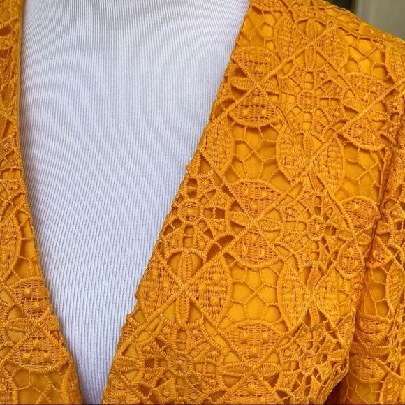 Ann Taylor Factory goldenrod yellow lace crochet open blazer jacket 8 NWT - Picture 4 of 8
